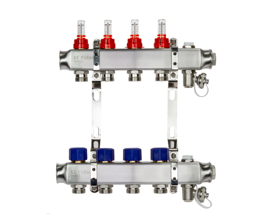 Комплект коллекторов SSM-4RF set с расходомерами и кронштейнами, 4 контура
