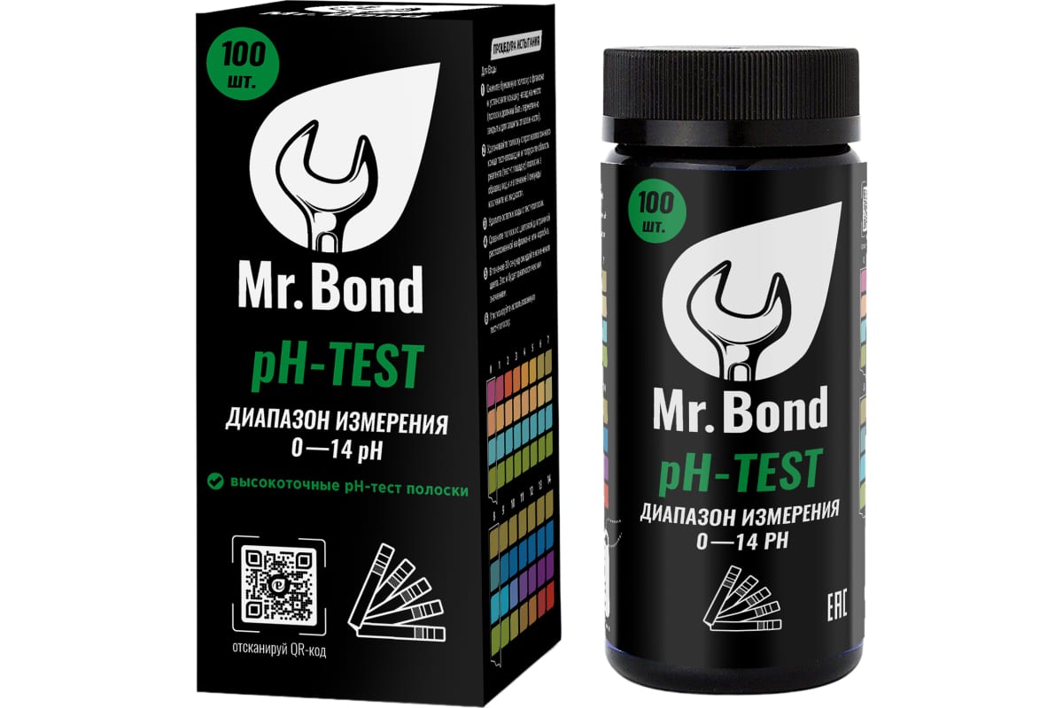 Mr.Bond PH-TEST Комплект полосок индикаторов для измерения PH, 100 шт.