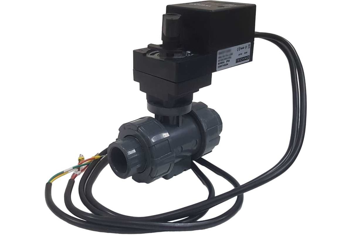 Двухходовой шаровый кран TECHNO 2020PVC-04DF/24V DN20 из ПВХ, элект...