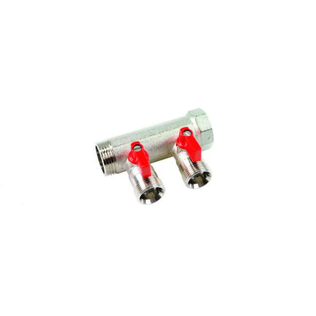 Коллектор 3/4" с красными шар.кранами, 3/4"НР под евроконус, 3/4" -...