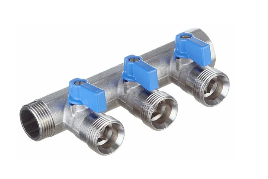 Коллектор 3/4" с синими шар.кранами, 3/4"НР под евроконус, 3/4" -...