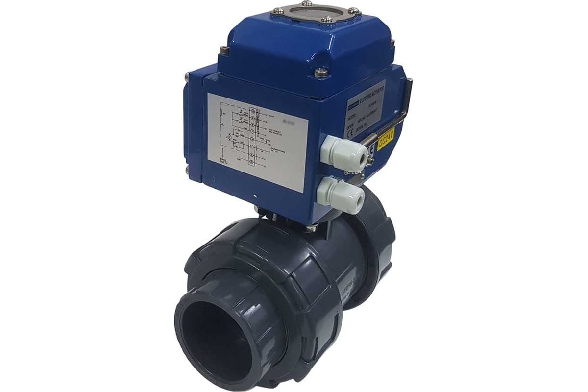 Двухходовой ПВХ шаровый кран TECHNO 2050PVC-NP30DF24V DN50, электро...
