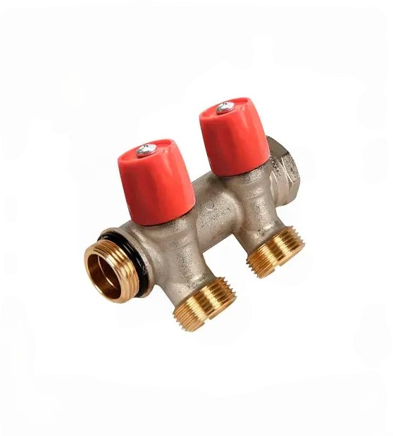 Коллектор VBS с красными вент., 3/4"НР под евроконус, 3/4" - 2xEK