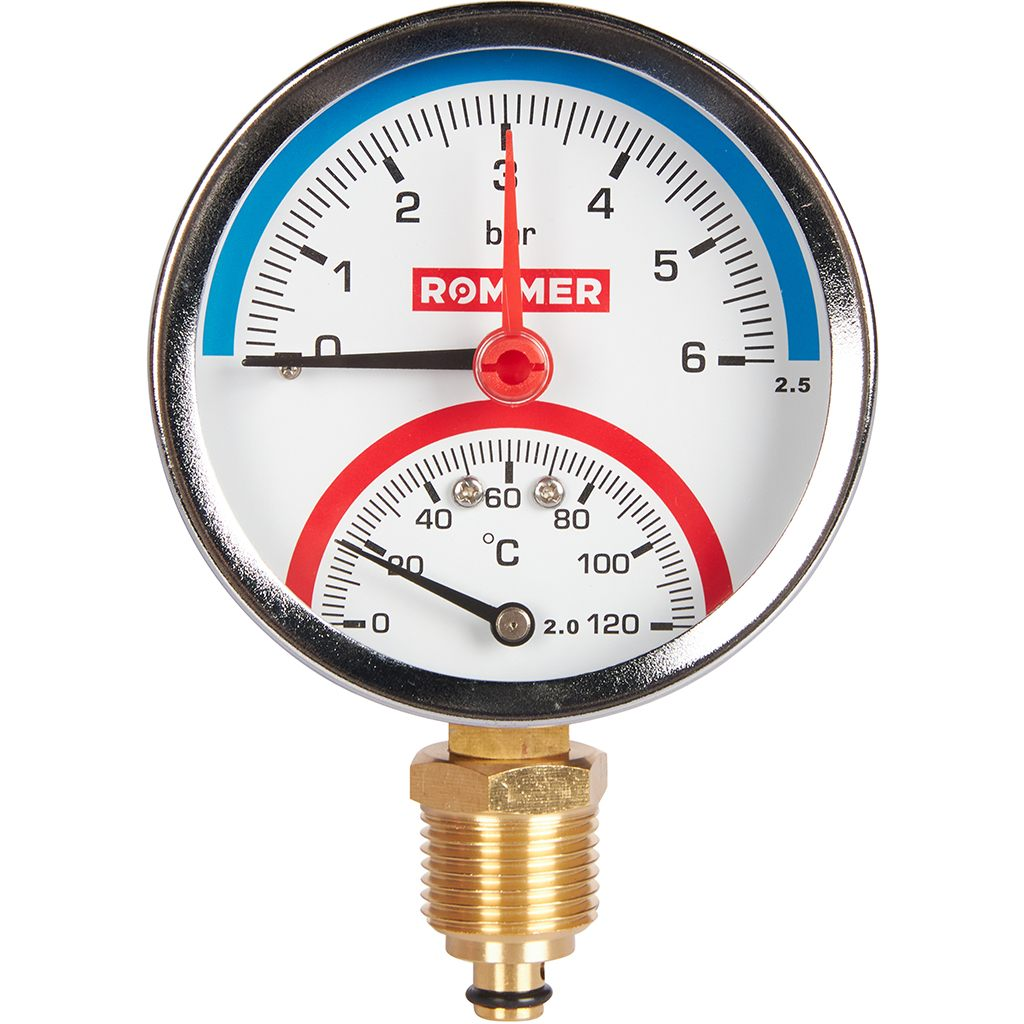 Термоманометр ROMMER, RIM, Dn 80 мм, 1/2 , 0...120°C, 0-4 бар, ...