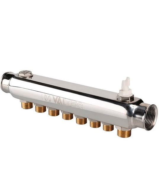 Коллектор из нерж. стали, с м-о расст вых. 100мм, 1"х 8 вых. 1/2" нар