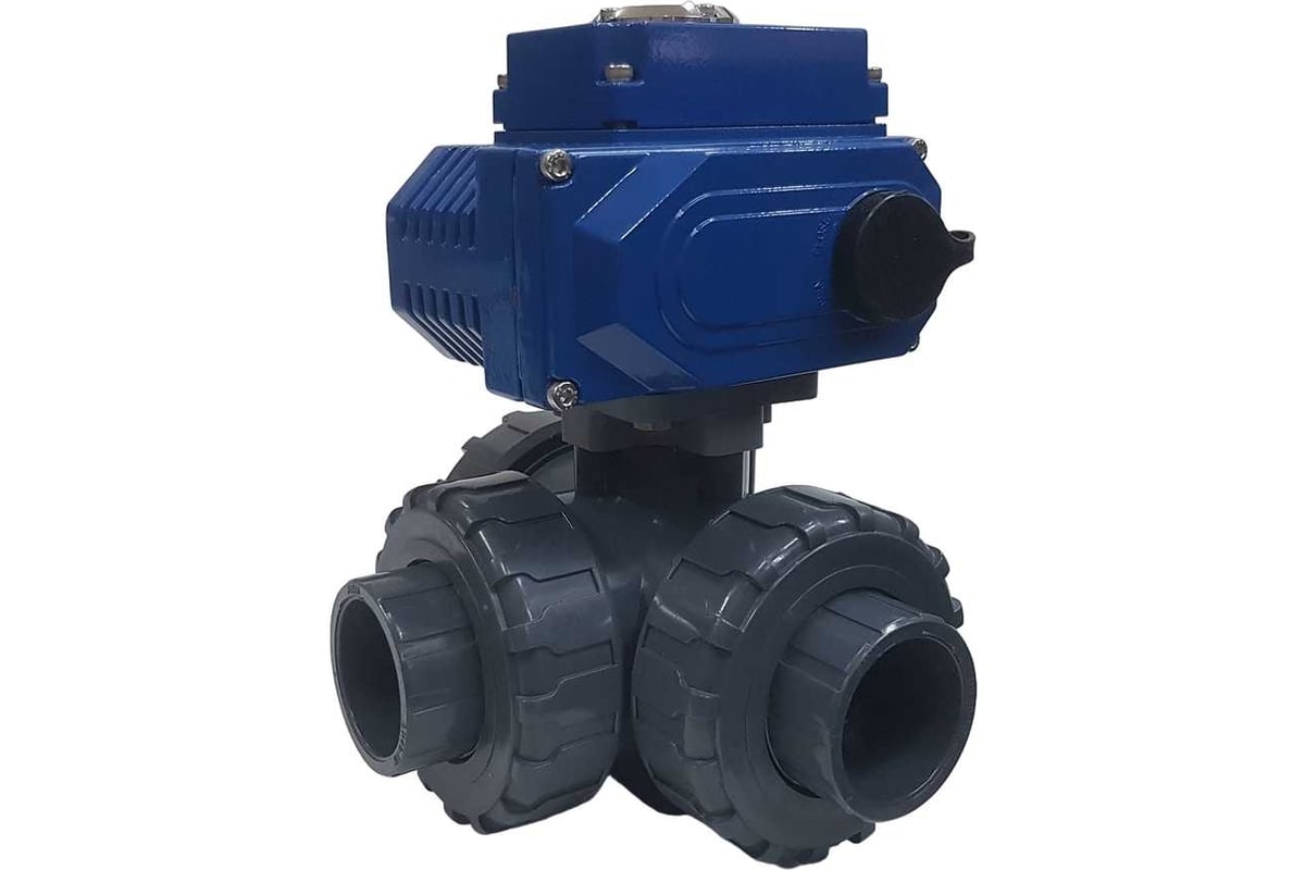 Трехходовой ПВХ шаровый кран TECHNO 3040PVC-NP50DF24V DN40, электро...