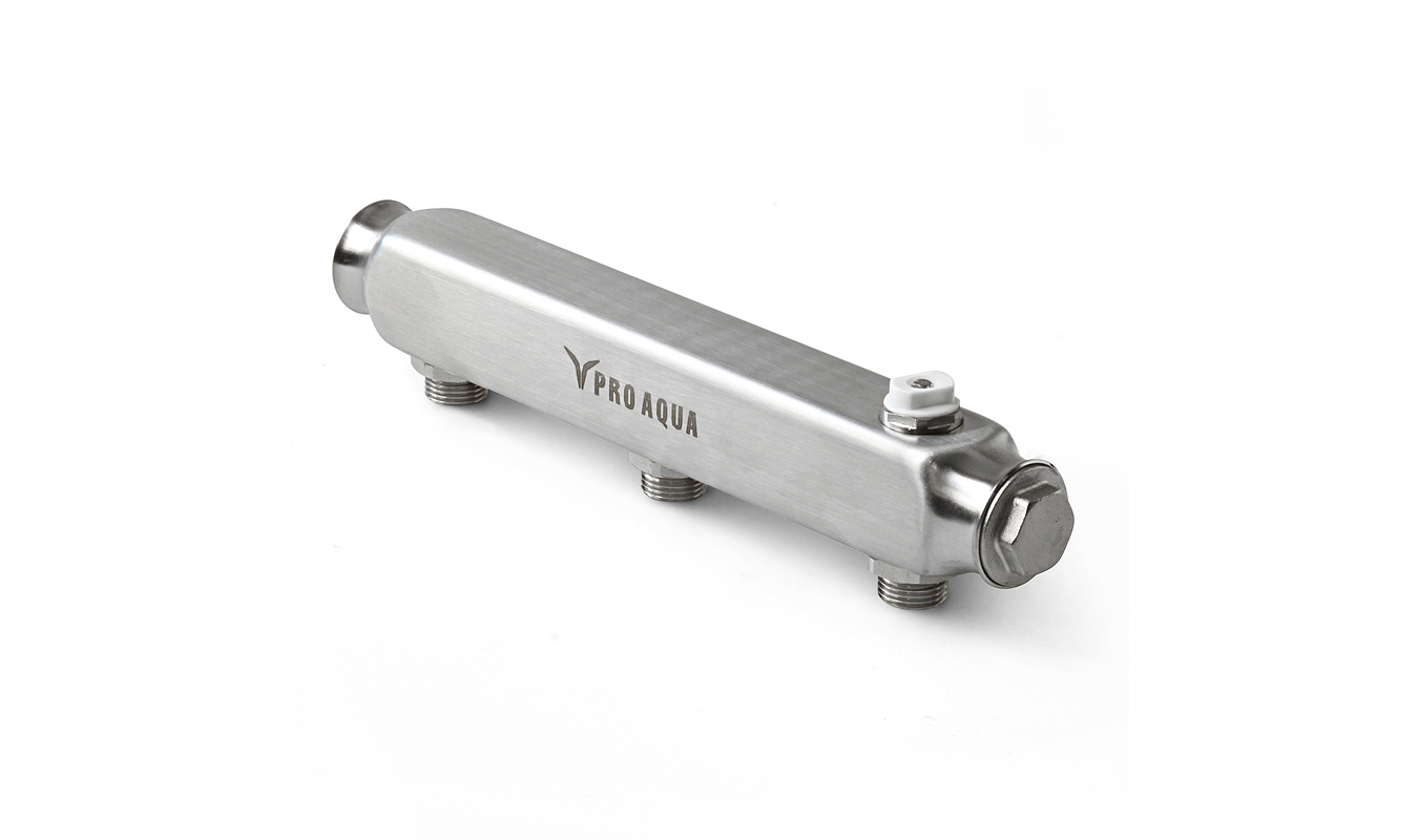 PRO AQUA Коллектор нерж.ст межосев. расстояние 100 мм 3 выхода, 280 мм, 1x1/2