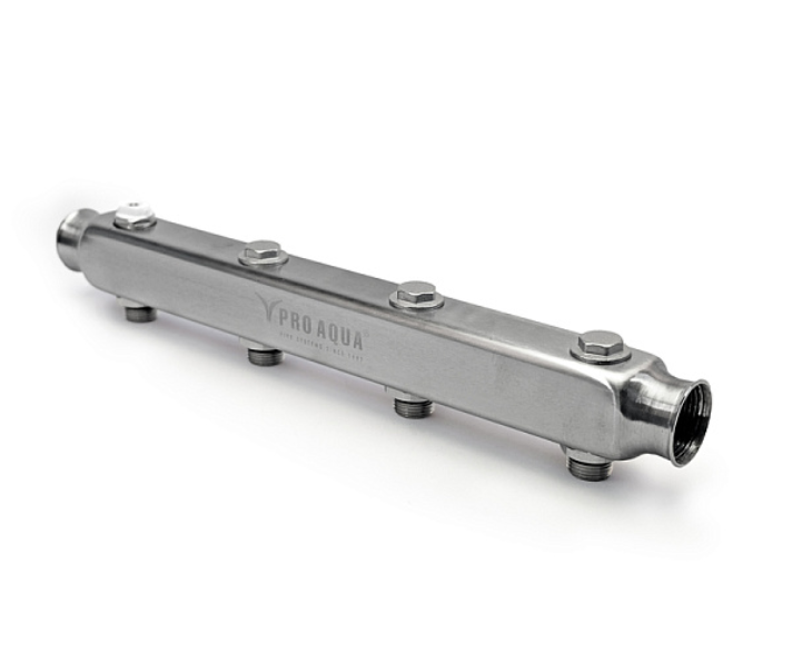 PRO AQUA Коллектор нерж.ст межосев. расстояние 100 мм 4 выхода, 380 мм, 1x1/2