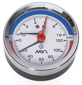 Термоманометр аксиальный MVI, до 10 бар, 0°C-120°C, D80 мм...