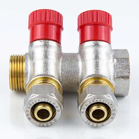 Коллектор лат клап рег красн 3/4" м/р 2в Дн16 обжим мп 35мм Aquasfera 7018-01