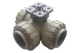 Трехходовой шаровой кран полипропиленовый под привод TECHNO 3050-PP...