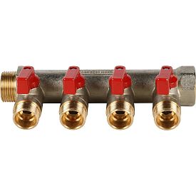 SMB 6200 341204 STOUT Коллектор с шаровыми кранами 3/4", 4 отв...