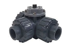 Трехходовой шаровой кран TECHNO 3032T-PVC ПВХ под привод DN32, рабо...