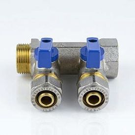 Коллектор лат шар/к син 3/4" м/р 2в Дн16 обжим мп 35мм Aquasfera 7015-01