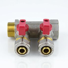 Коллектор лат шар/к красн 1" м/р 2в Дн16 обжим мп 35мм Aquasfera 7016-04