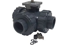 Трехходовой шаровой кран TECHNO 3040T-PVC ПВХ под привод DN40, рабо...