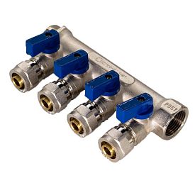 Коллектор 4 вых. 3/4"x16 с шаровыми кранами для м/п труб СТМ