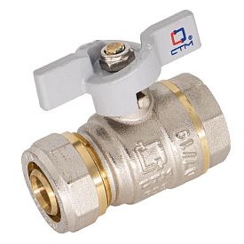 Кран шаровый CTM СТАНДАРТ 20Х3/4" латунный цанга-гайка, бабочка CWPF3420