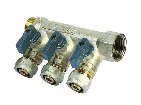 Коллектор лат шар/к син 3/4" м/р 3в Дн16 обжим мп 35мм Aquasfera 7015-02