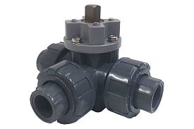 Трехходовой шаровой кран ПВХ под привод TECHNO 3015T-PVC DN15, рабо...