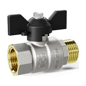 Кран шаровый LD Pride 47, Ду 32, Ру 25, В/Н, латунь, бабочка, LD 47.121.1.32.M02