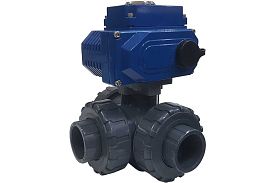 Трехходовой ПВХ шаровый кран TECHNO 3040PVC-NP50DF24V DN40, электро...