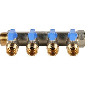 SMB 6201 341204 STOUT Коллектор с шаровыми кранами 3/4", 4 отв...