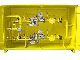 Газорегуляторный пункт шкафной ГСГО-М-02 с двумя линиями редуцирования, на базе регуляторов давления газа РДБК1-50, без обогрева