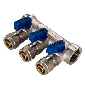 Коллектор 3 вых. 3/4"x16 с шаровыми кранами для м/п труб СТМ