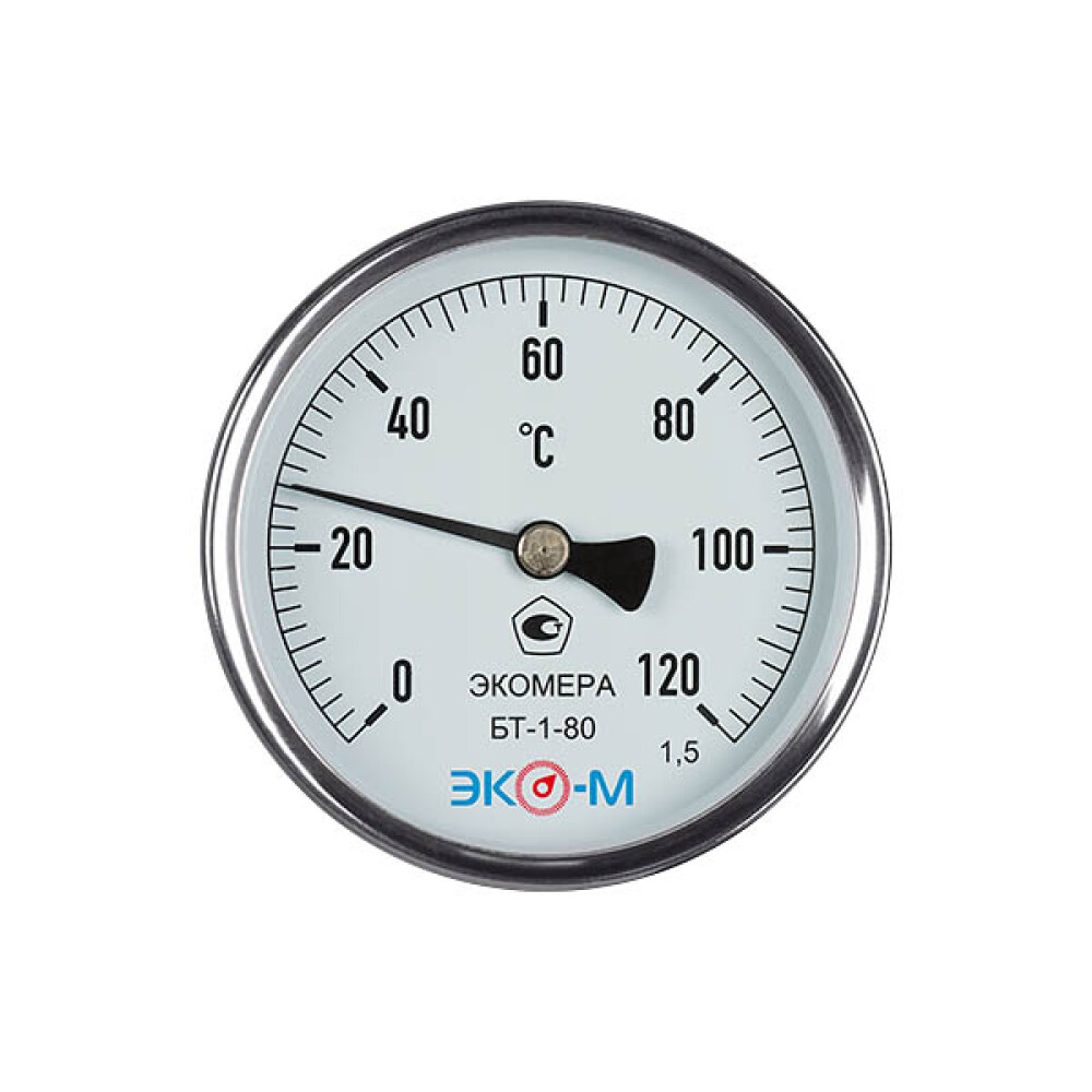 Термометр биметалл БТ-1-80 120С Дк80 L=100 осевой ЭКОМЕРА БТ-1-80-120С-L100